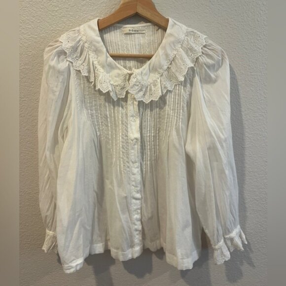 Doen White Lace Trim Blouse Size M - Picture 1 of 4